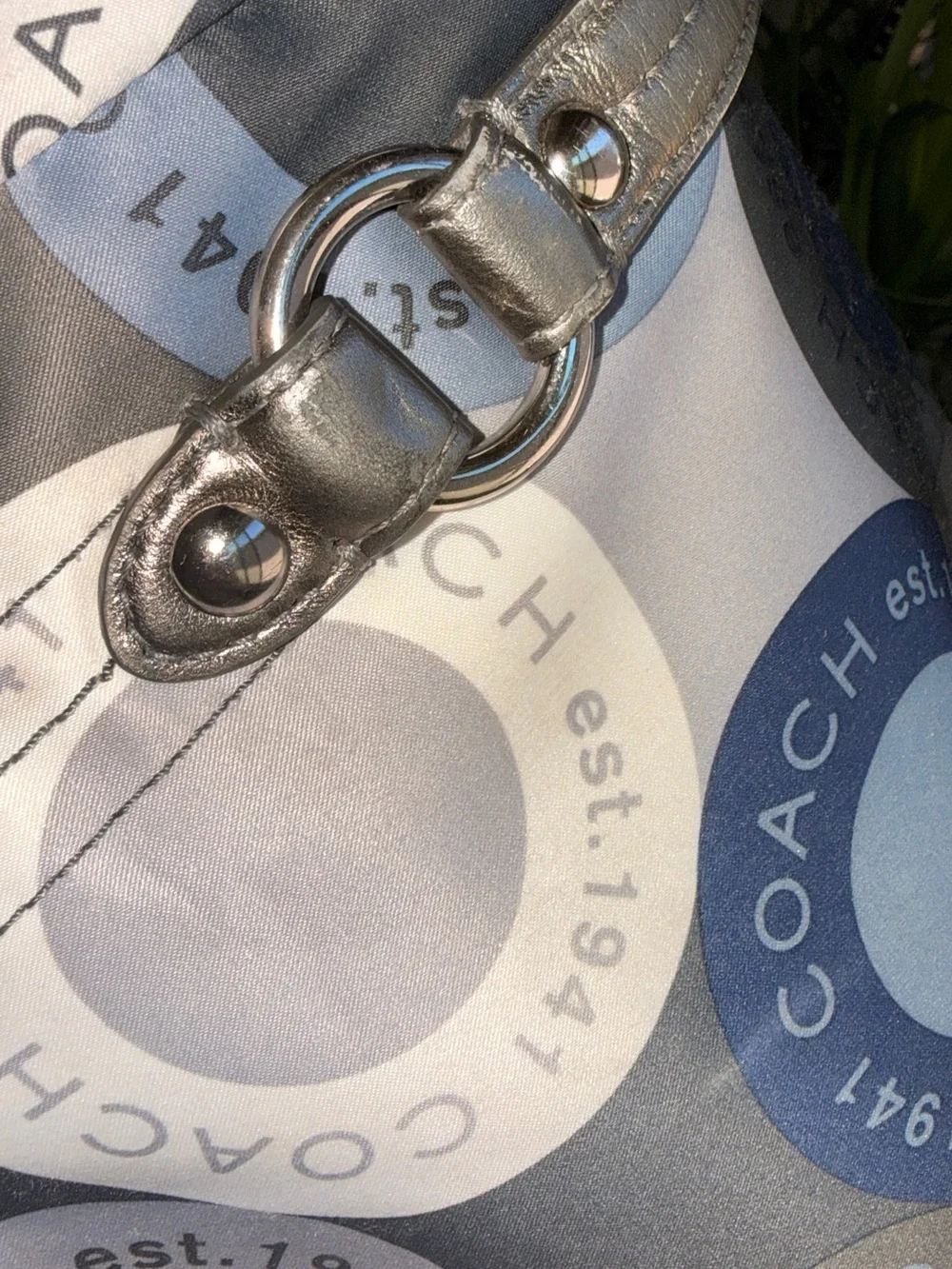 Coach F17582 - Navy and Gray Signature Ring-Print Shoulder Bag